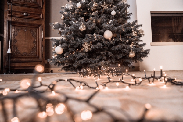 Kerstboom versierd met lichtjes